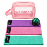 Fabric Resistance Bands for Working Out Women - Set of 3 with Massage Roller Ball & Waterproof Gym Bag - Anti-Slip Glute, Hip & Leg Workout Bands