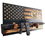 AIR FORCE Wooden Rustic American Flag with Gun Rack Handmade 36” x 19.5” Made in the US