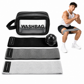 Fabric Resistance Bands for Working Out Women - Set of 3 with Massage Roller Ball & Waterproof Gym Bag - Anti-Slip Glute, Hip & Leg Workout Bands (Black, Gray, Light Gray)