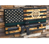 NAVY Wooden Rustic American Flag with Gun Rack Handmade 36” x 19.5”