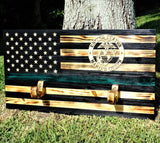 MARINE CORPS Wooden Rustic American Flag with Gun Rack Handmade 36” x 19.5”