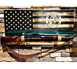 MARINE CORPS Wooden Rustic American Flag with Gun Rack Handmade 36” x 19.5”