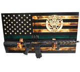 ARMY Wooden Rustic American Flag with Gun Rack Handmade 36” x 19.5” Made in the US