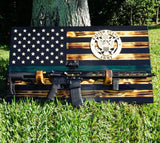 ARMY Wooden Rustic American Flag with Gun Rack Handmade 36” x 19.5” Made in the US