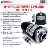 HYDRAULIC POWER LEVELING SYSTEM KIT FOR RV – Pump Motor with Manual Drive (179327, 414850, 045-179327) | Includes Sealed Collar Coupling 286722 and Hydraulic Solenoid 161394, 684-1211-212