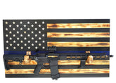 BLUE LINE POLICE Wooden Rustic American Flag with Gun Rack Handmade 36” x 19.5” Made in the US