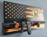 AIR FORCE Wooden Rustic American Flag with Gun Rack Handmade 36” x 19.5” Made in the US