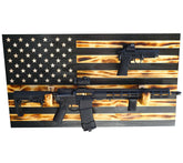 FOR TWO GUNS Wooden Rustic American Flag with Gun Rack 36” x 19.5” Black Made in the US