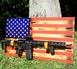 Wooden Rustic American Flag with Gun Rack Handmade 36” x 19.5” Made in the US