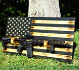 Wooden Rustic American Flag with Gun Rack Handmade 36” x 19.5” Made in the US