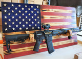 Wooden Rustic American Flag with Gun Rack Handmade 36” x 19.5” Made in the US