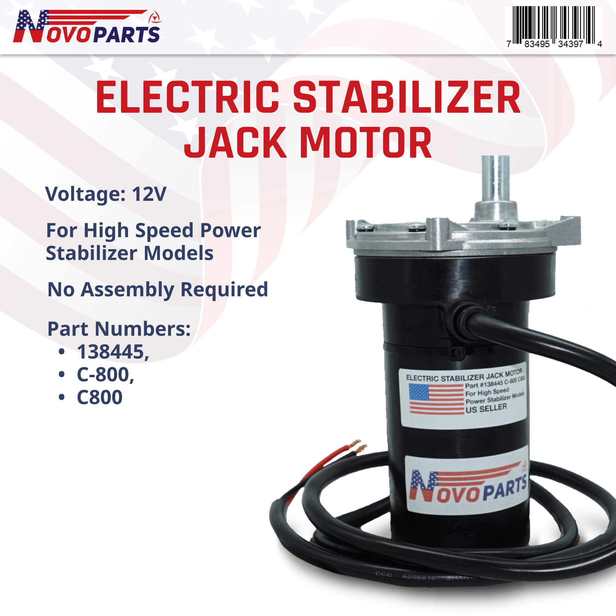 138445 C-800 RV Electric Stabilizer Jack Motor US SELLER ONE YEAR WARRANTY FREE REPLACEMENT FAST AND FREE SHIPPING