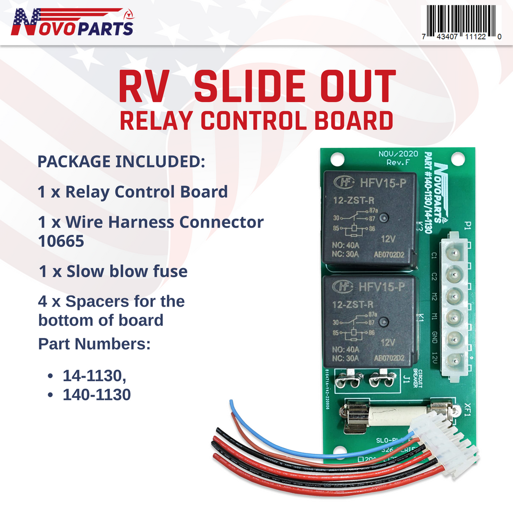 RV Slide Out Relay Control Board 14-1130 or 140-1130 for Power Gear Fleetwood 246063 135696 Wire Harness Controller Included