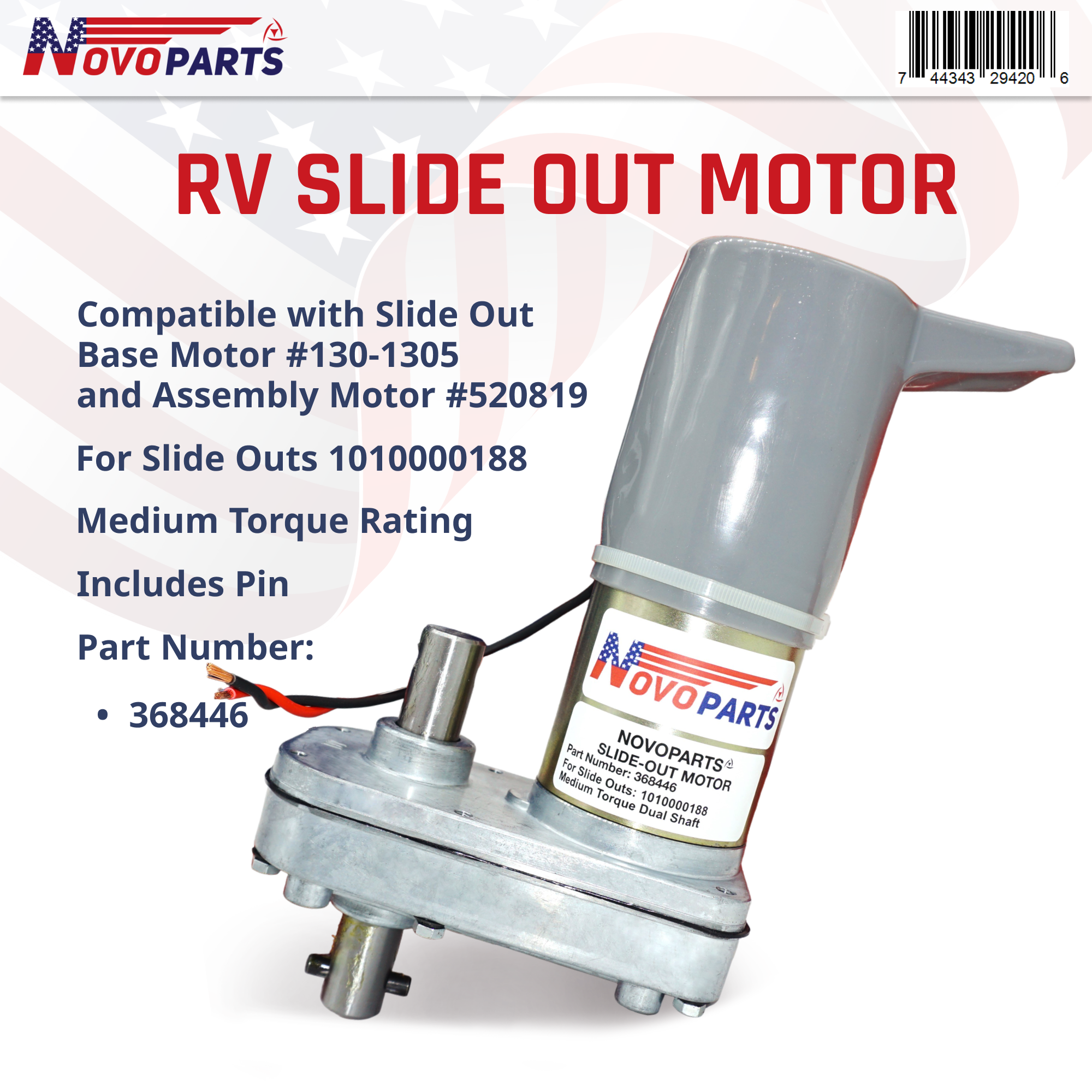 368446 RV Slide Out Motor Replacement for Slide-Out Motor Assembly 1010000188 130-1305