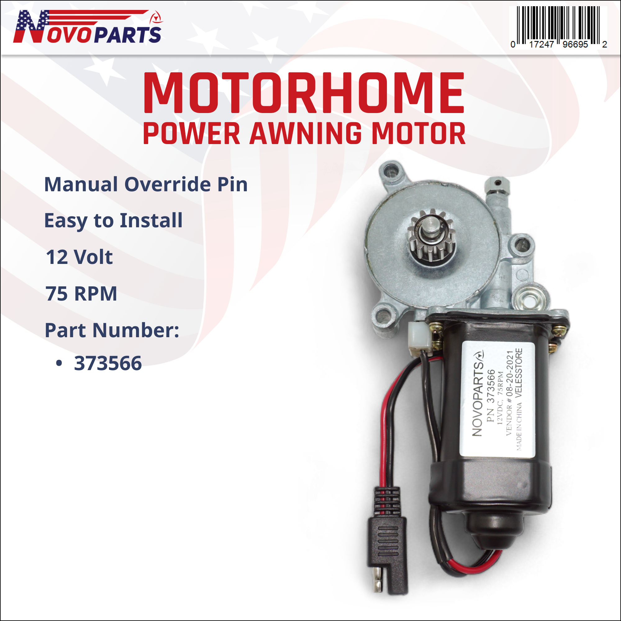 RV Power Awning Replacement Motor 373566 Compatible with Solera US SELLER ONE YEAR WARRANTY FREE REPLACEMENT FAST AND FREE SHIPPING