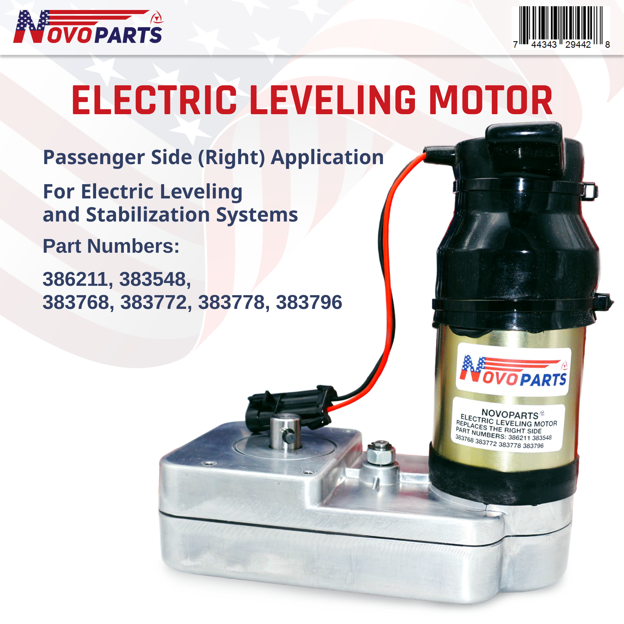 Replacement Passenger Side (Right) Electric Leveling Motor 386211 for Leveling and Stabilization System