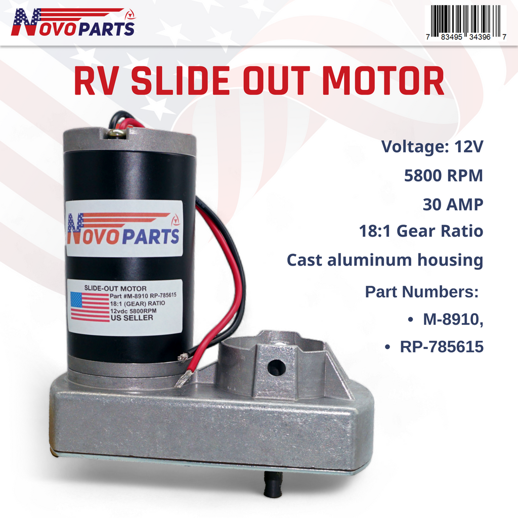 RV Slide Out Motor 18:1 Ratio 30 Amp 12 Volt Camper Slideout M-8910 M8910 RP-785615 US SELLER ONE YEAR WARRANTY FREE REPLACEMENT FAST AND FREE SHIPPING