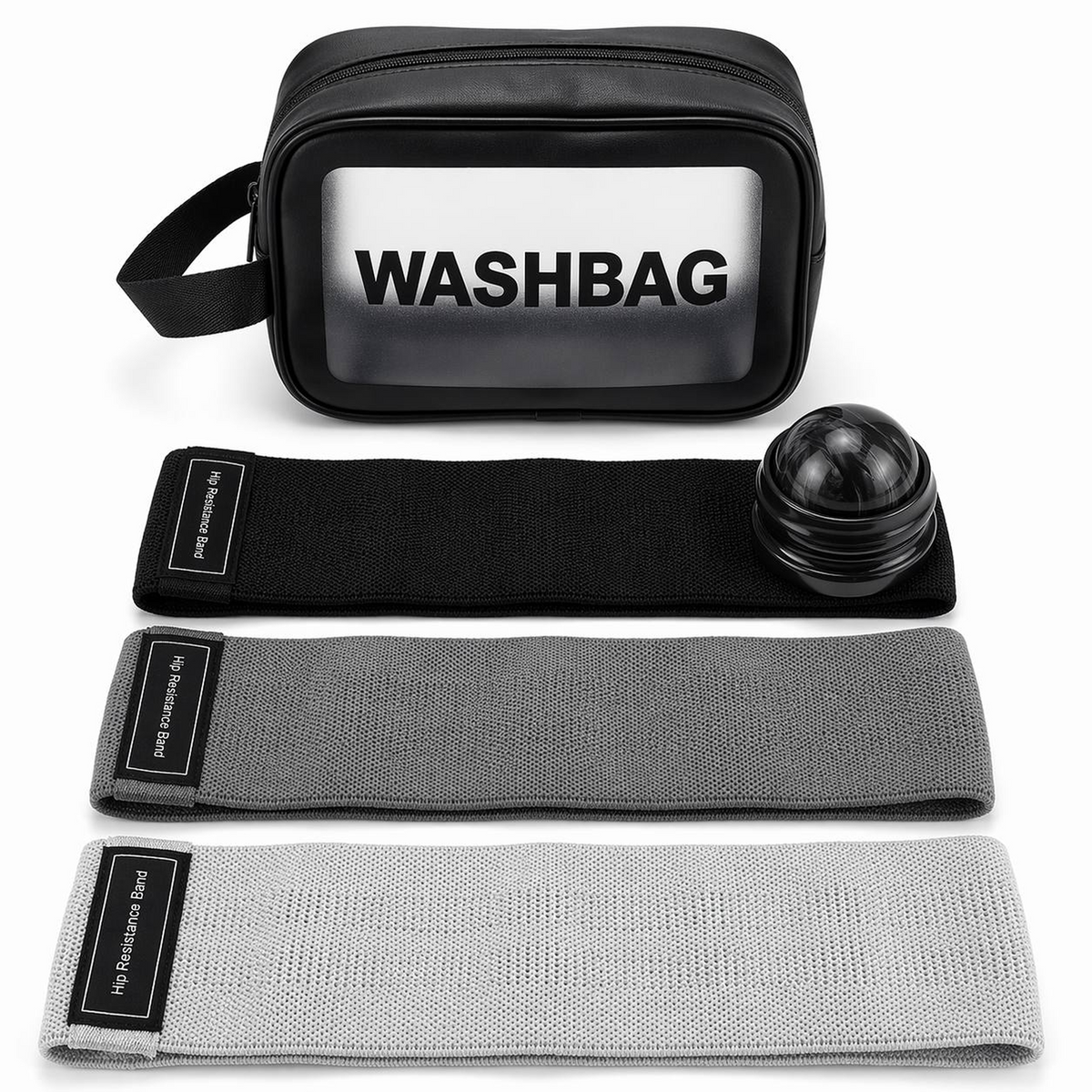 Fabric Resistance Bands for Working Out Women - Set of 3 with Massage Roller Ball & Waterproof Gym Bag - Anti-Slip Glute, Hip & Leg Workout Bands (Black, Gray, Light Gray)