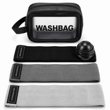 Fabric Resistance Bands for Working Out Women - Set of 3 with Massage Roller Ball & Waterproof Gym Bag - Anti-Slip Glute, Hip & Leg Workout Bands (Black, Gray, Light Gray)