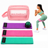 Fabric Resistance Bands for Working Out Women - Set of 3 with Massage Roller Ball & Waterproof Gym Bag - Anti-Slip Glute, Hip & Leg Workout Bands