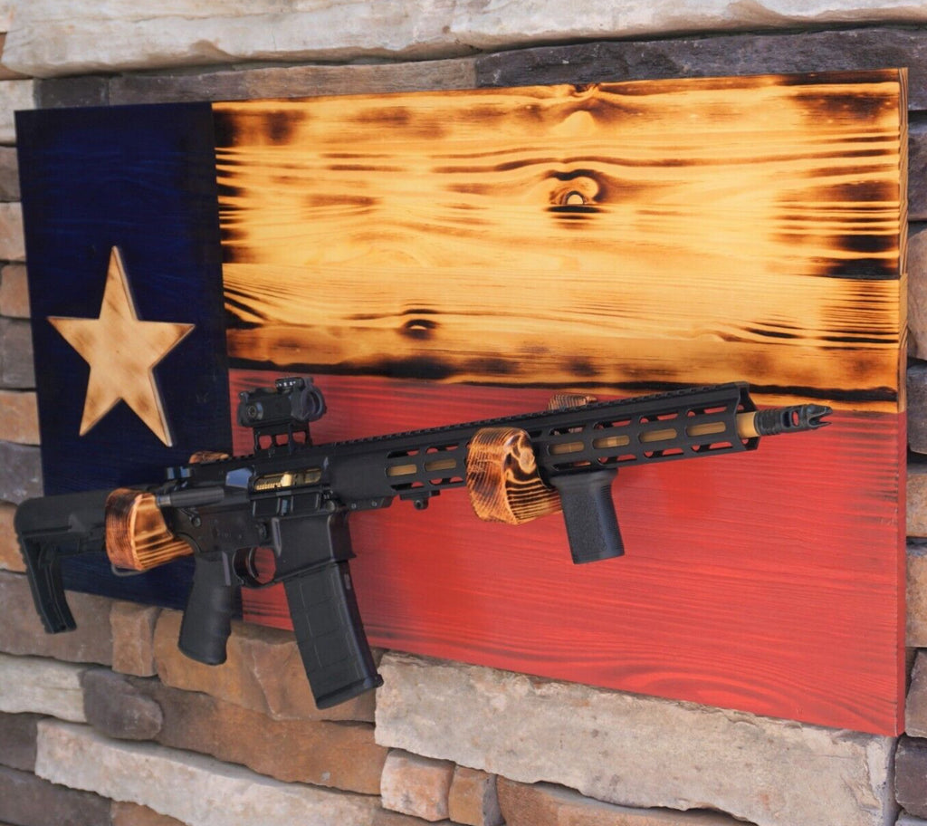 Wooden Rustic Texas State Flag with Gun Rack Handmade 36” x 19.5” Made in the US