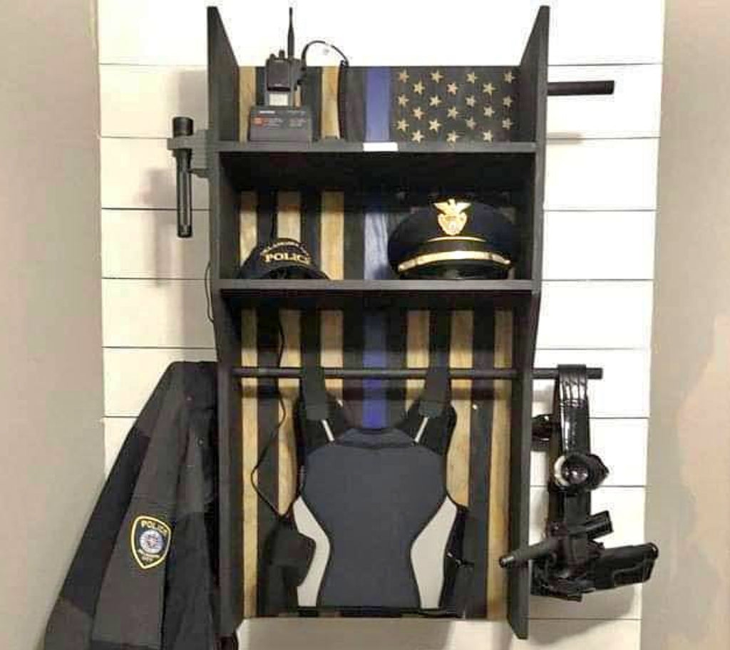 Handmade Police Rustic American Black Flag Duty Belt And Vest Rack