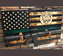Load image into Gallery viewer, ARMY Wooden Rustic American Flag with Gun Rack Handmade 36” x 19.5” Made in the US