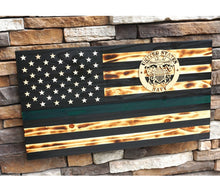 Load image into Gallery viewer, NAVY Wooden Rustic American Flag with Gun Rack Handmade 36” x 19.5”