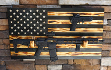 Load image into Gallery viewer, FOR TWO GUNS Wooden Rustic American Flag with Gun Rack 36” x 19.5” Black Made in the US