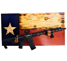 Load image into Gallery viewer, Wooden Rustic Texas State Flag with Gun Rack Handmade 36” x 19.5” Made in the US
