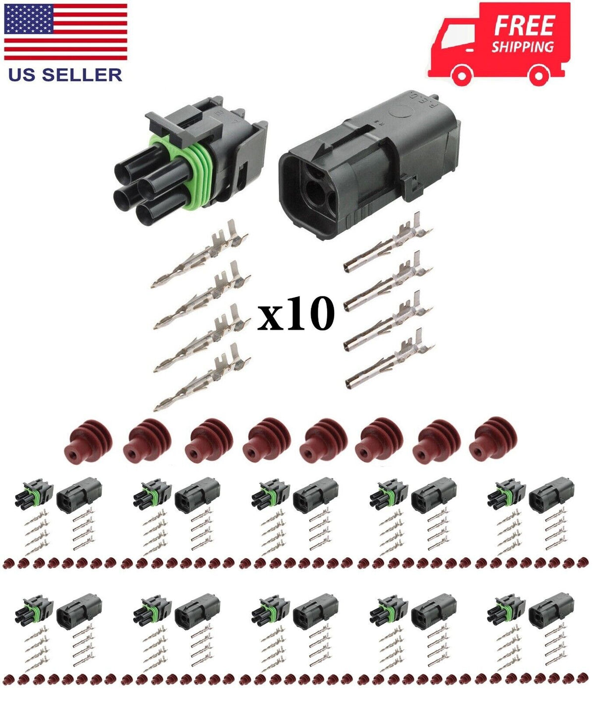 NOVOPARTS Weather Pack 4 Pin Sealed Connector Kit 14-16 AWG 10 Complete Kits