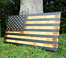 Load image into Gallery viewer, Wooden Rustic American Flag Handmade Black 36” x 19.5” Made in the US