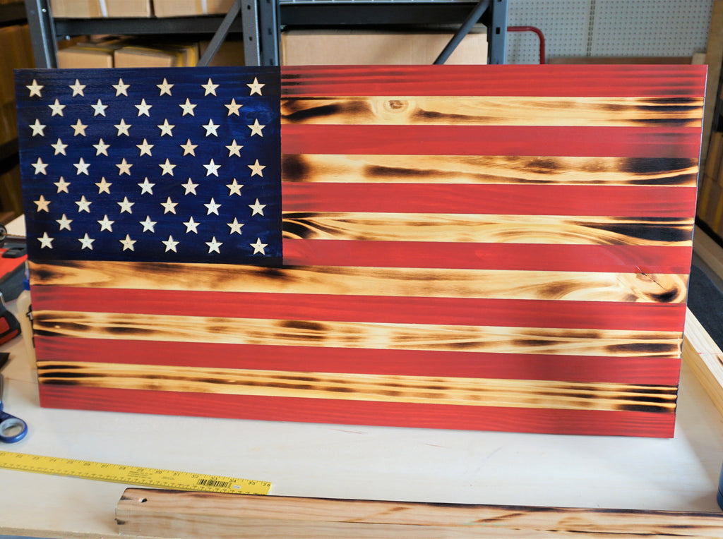 Wooden Rustic American Flag Handmade 36” x 19.5” Made in the US