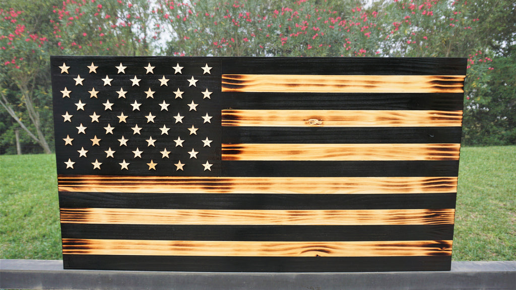 Wooden Rustic American Flag Handmade Black 36” x 19.5” Made in the US