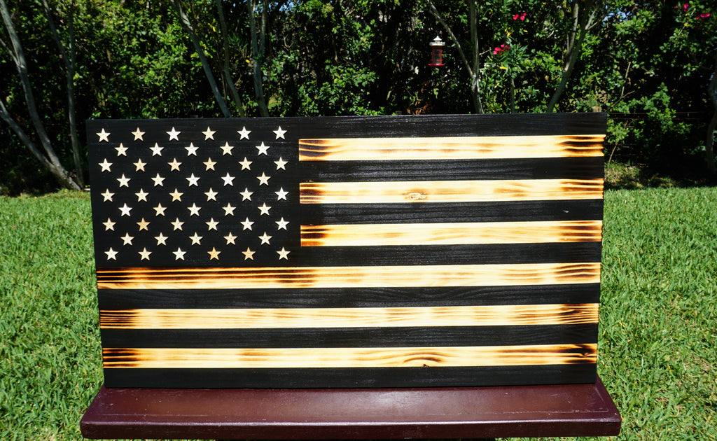 Wooden Rustic American Flag Handmade Black 36” x 19.5” Made in the US
