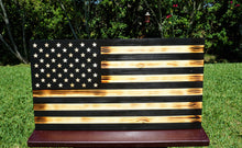 Load image into Gallery viewer, Wooden Rustic American Flag Handmade Black 36” x 19.5” Made in the US