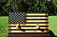 Load image into Gallery viewer, Wooden Rustic American Flag with Gun Rack Handmade 36” x 19.5” Made in the US