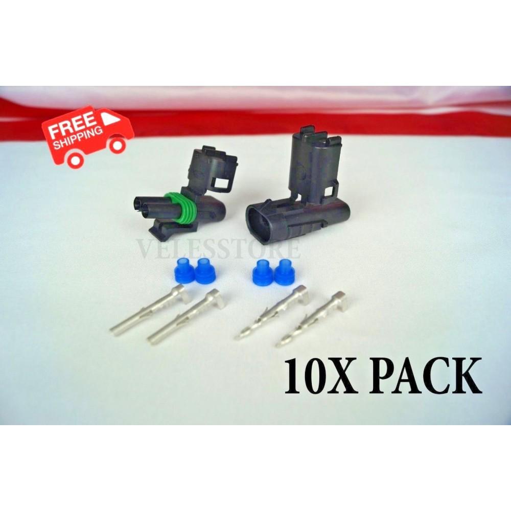 NOVOPARTS Weather Pack 2 Pin Sealed Connector Kit 16-14 GA 10 COMPLETE KITS