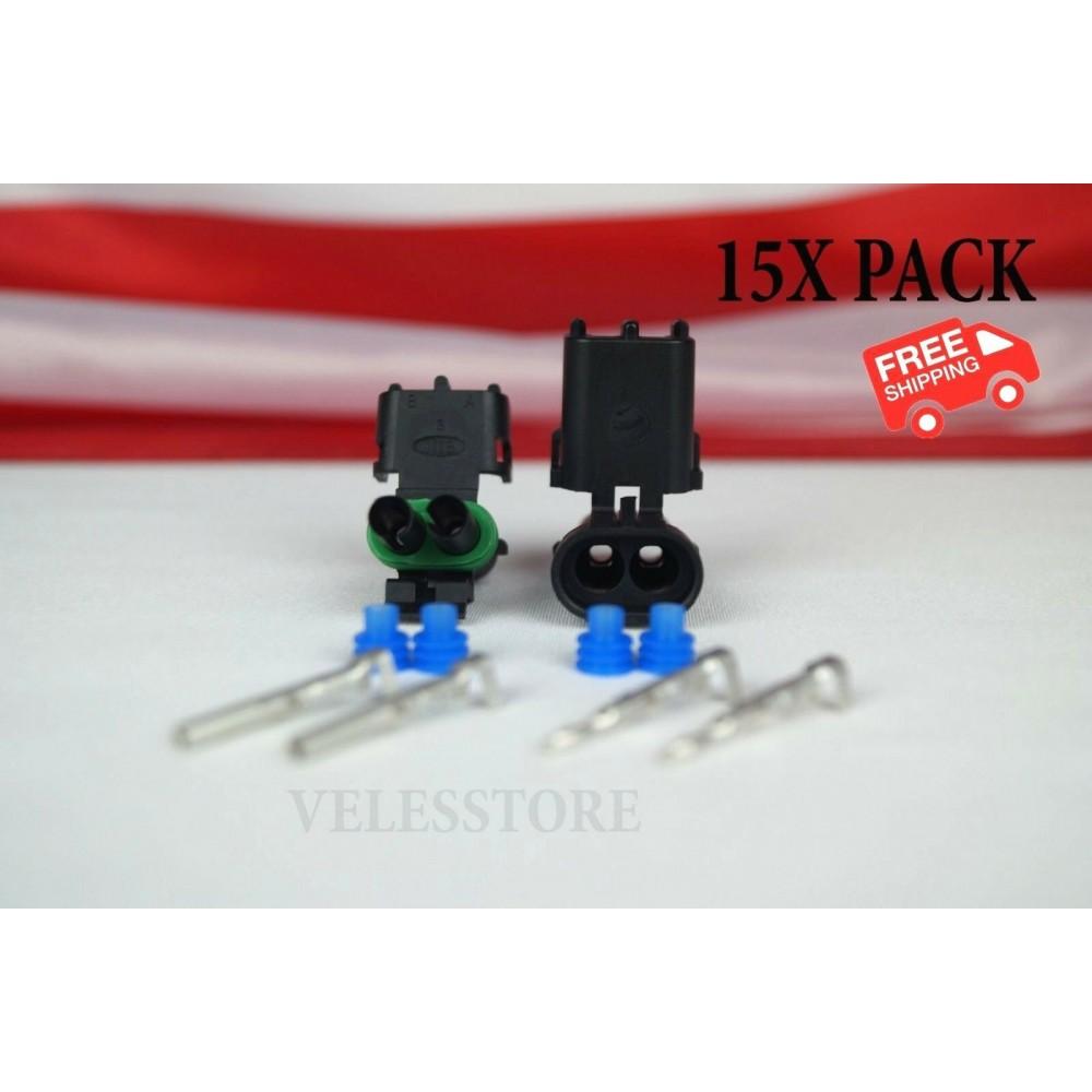 Two Pin Pack NOVOPARTS Weather Pack 2 Pin Sealed Connector Kit 16-14 GA 15 COMPLETE ...