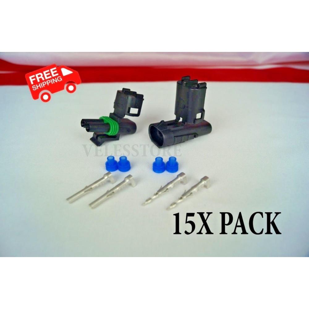 NOVOPARTS Weather Pack 2 Pin Sealed Connector Kit 16-14 GA 15 COMPLETE KITS