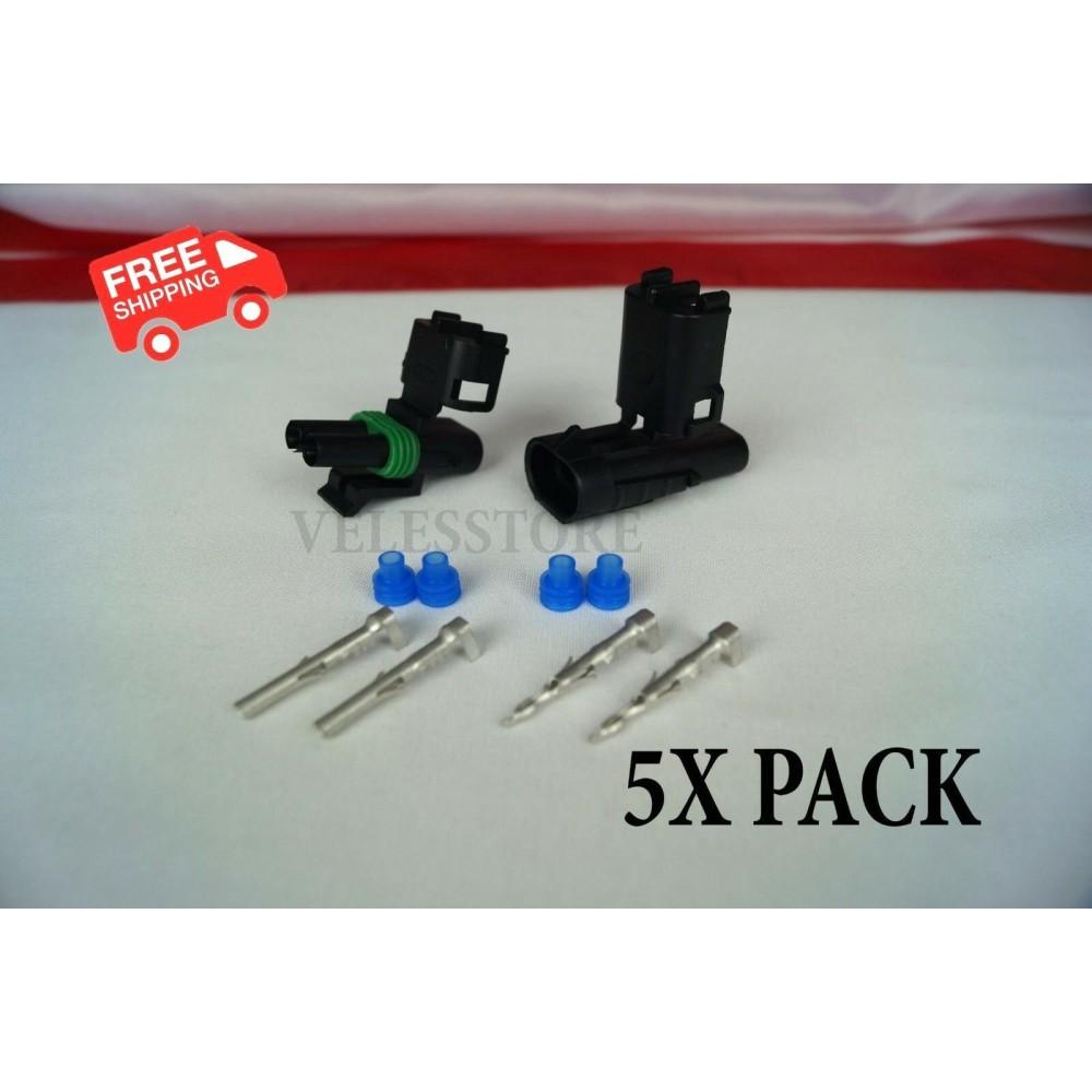 NOVOPARTS Weather Pack 2 Pin Sealed Connector Kit 16-14 GA 5 COMPLETE KITS